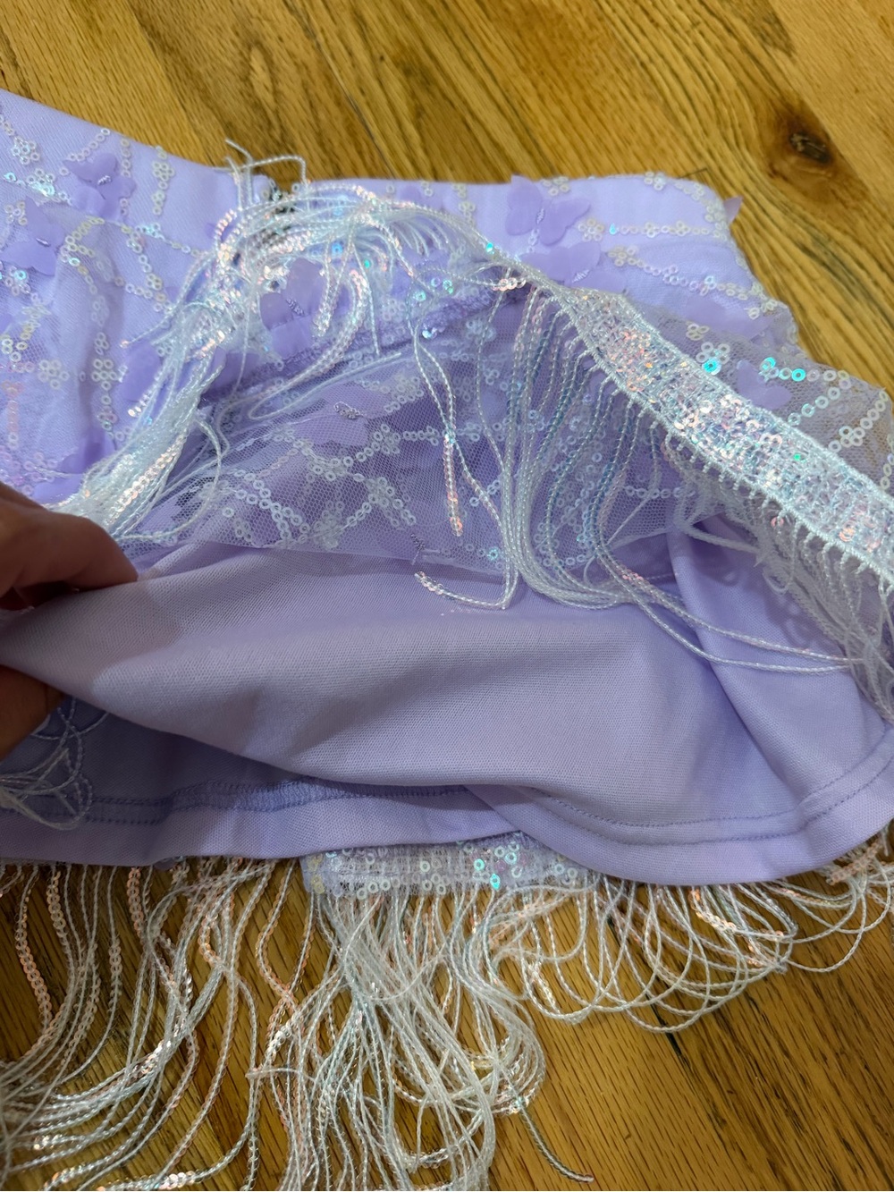 iHeartRaves Lavender highwaisted Fringe Mini Skirt with Iridescent Sequin Detail - Picture 3 of 6